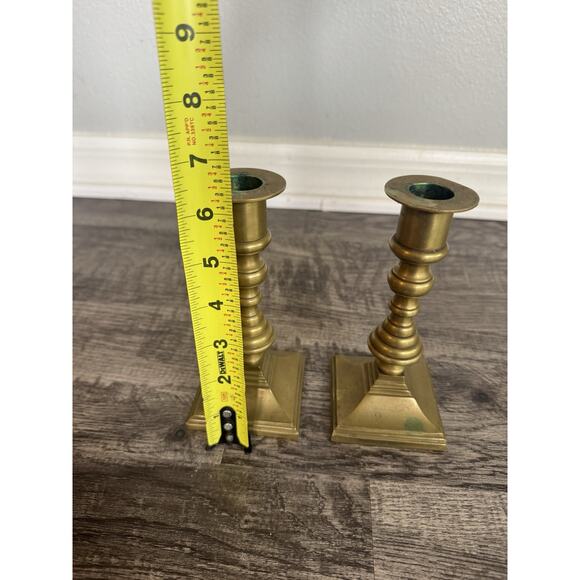 Anderson Foundry Arts & Crafts Mission Brass Candlesticks Pair 6 3/8” Art Deco - Picture 8 of 10